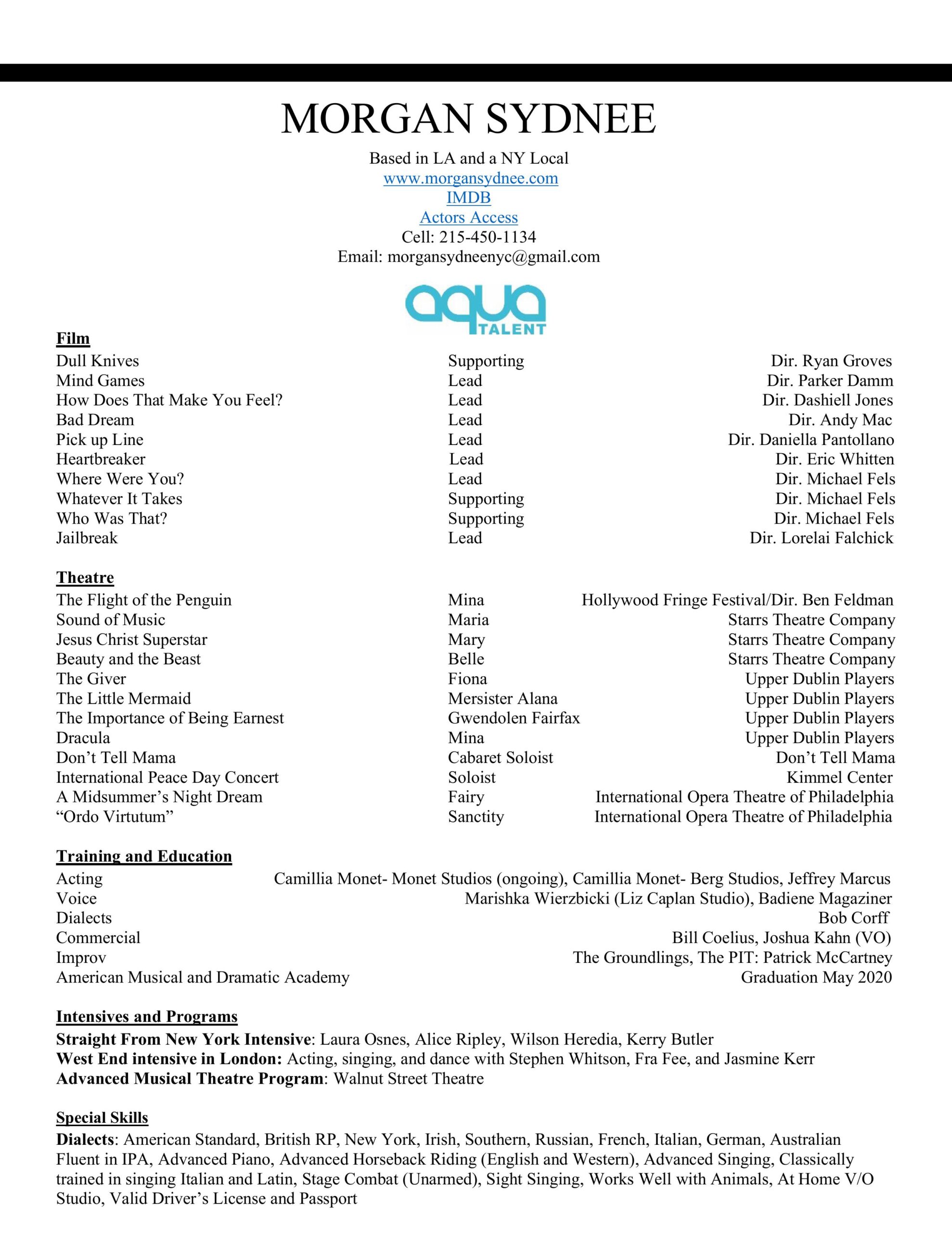 Morgan Sydnee TV Film Resume